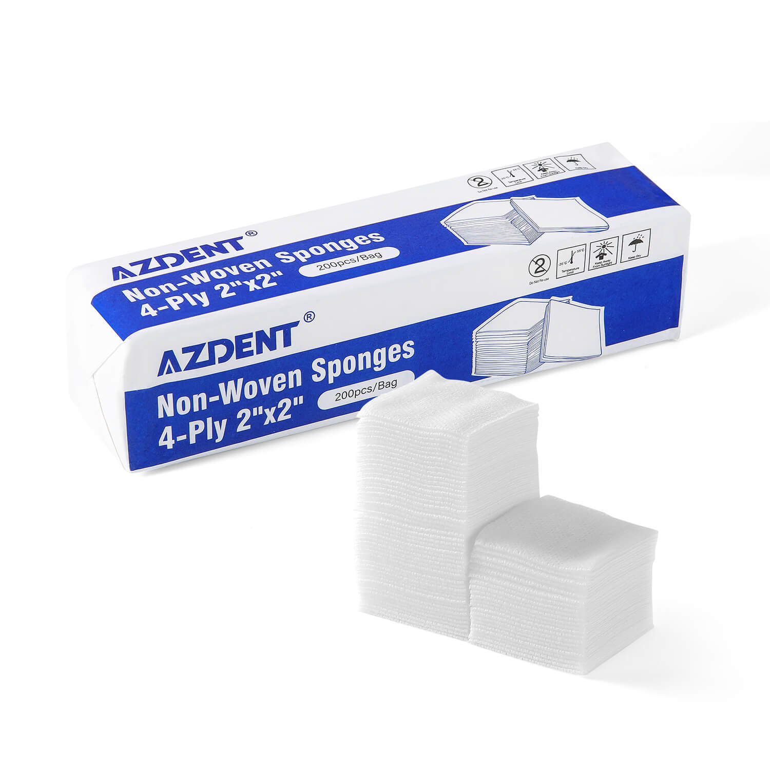 AZDENT Dental Gauze Pads Non-Woven Sponge 4-Ply Non-Sterile 3 Sizes 200pcs/Bag