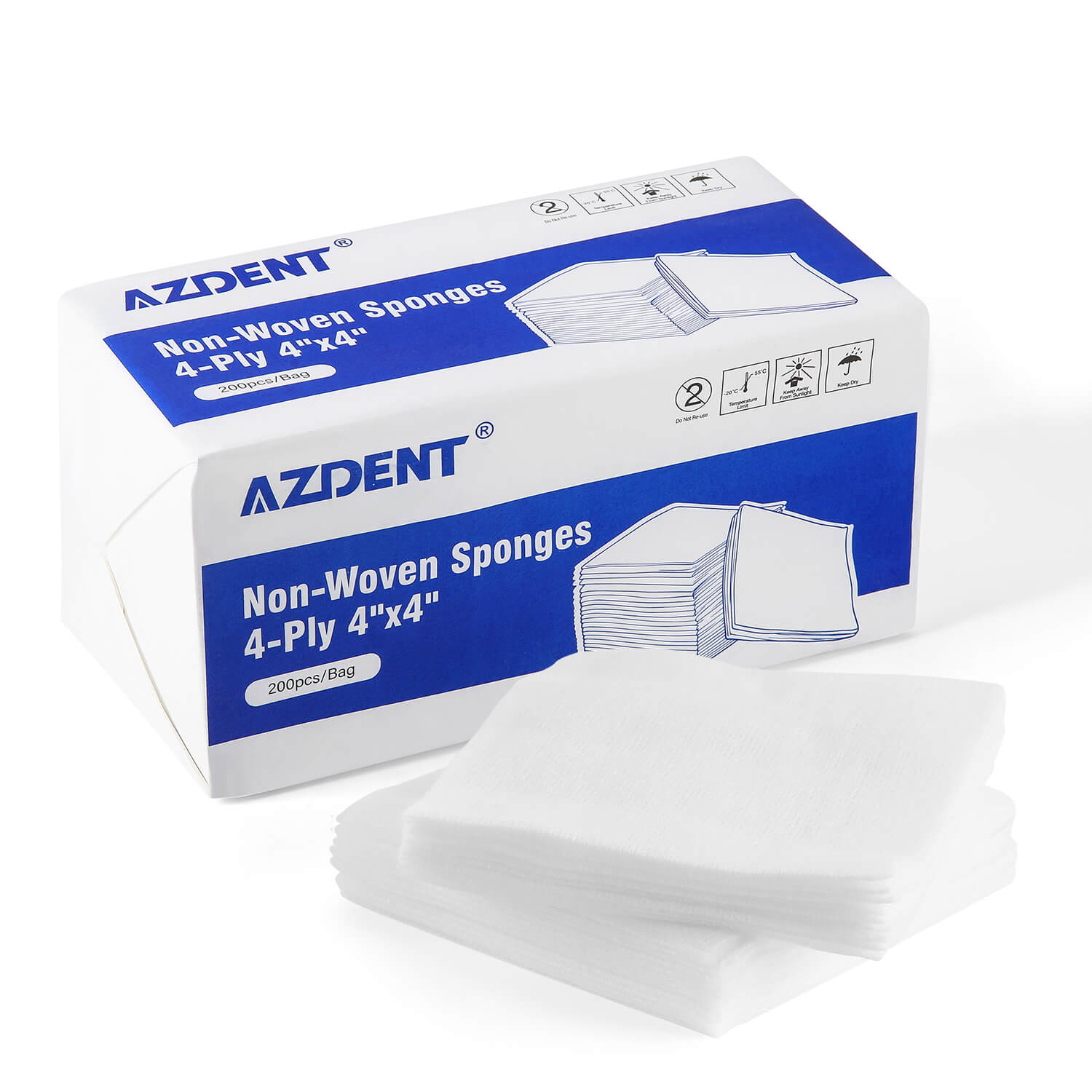 AZDENT Dental Gauze Pads Non-Woven Sponge 4-Ply Non-Sterile 3 Sizes 200pcs/Bag