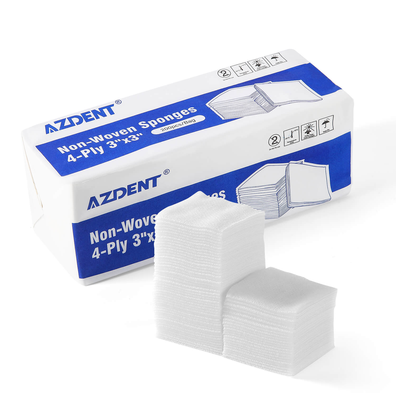 AZDENT Dental Gauze Pads Non-Woven Sponge 4-Ply Non-Sterile 3 Sizes 20