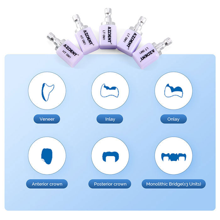 AZDENT Lithium Disilicate C14 Glass Ceramic Blocks LT/HT Dental Lab Crown Material for CAD CAM Sirona Cerec Milling Syste 5pcs/Box - azdentall.com