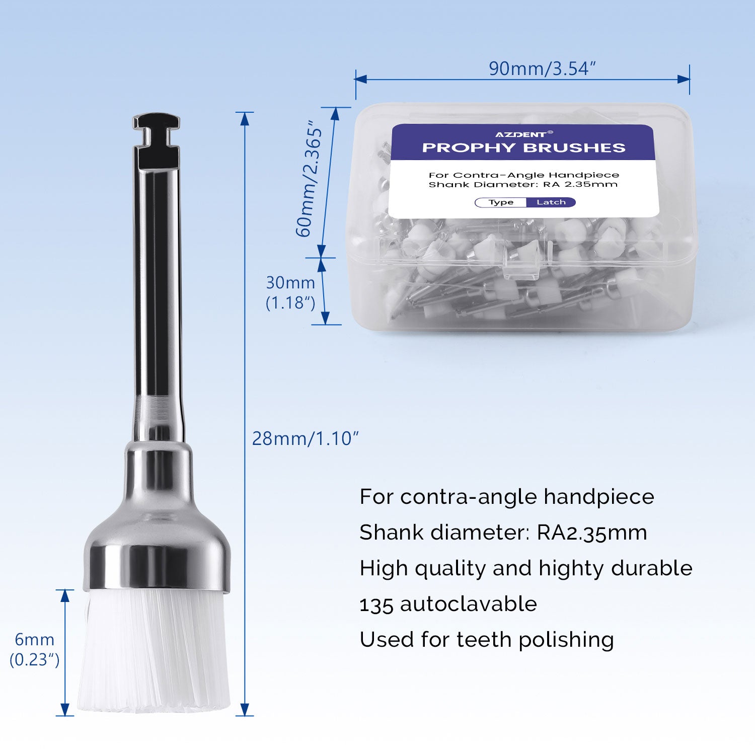 AZDENT Dental Prophy Brushes RA Latch Type Bowl Shape Nylon Soft Copper Handle 100pcs/Box - azdentall.com