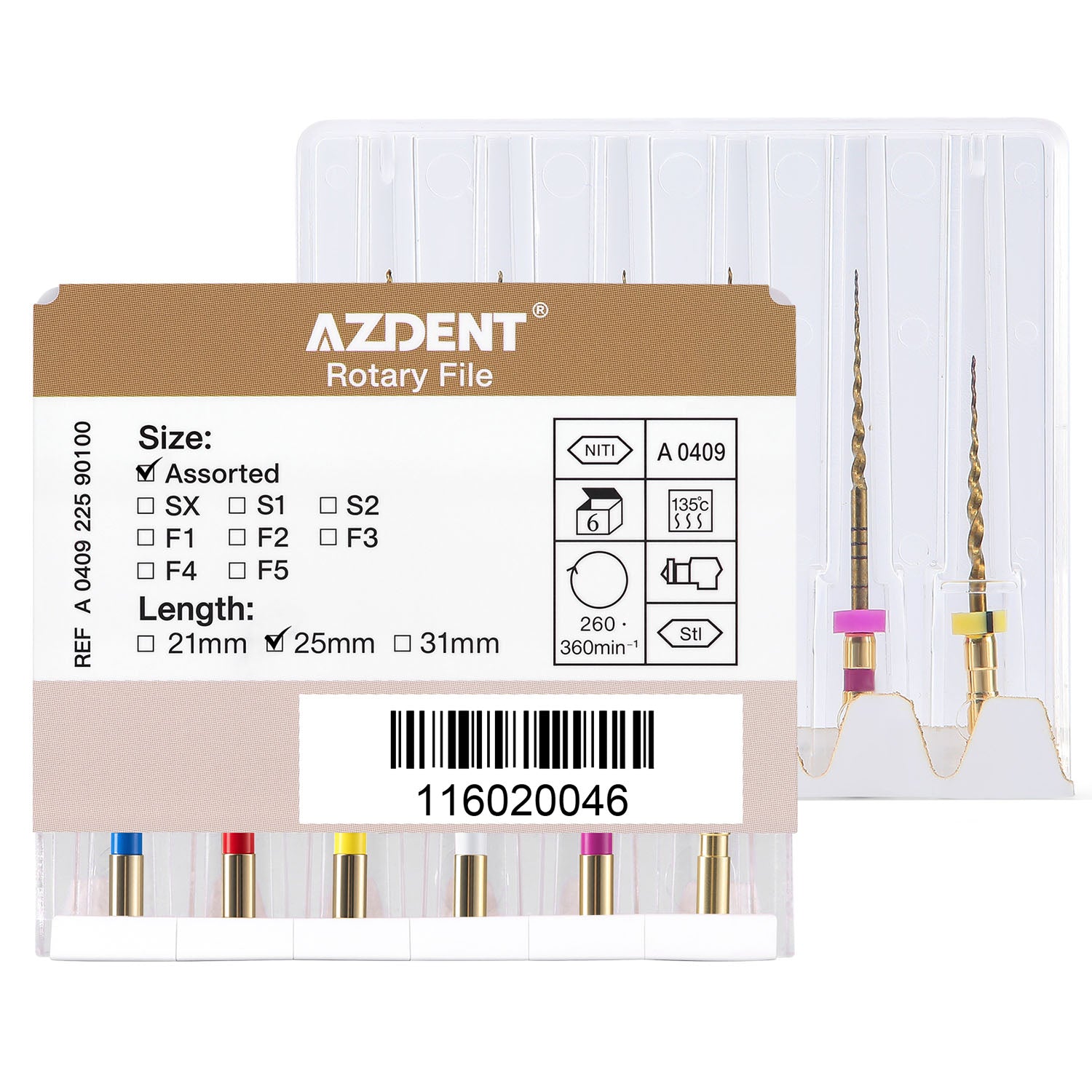 AZDENT Dental NiTi Rotary Engine Files 19mm/25mm SX-F3 S1-S2 Gold 6pcs/Pk - azdentall.com