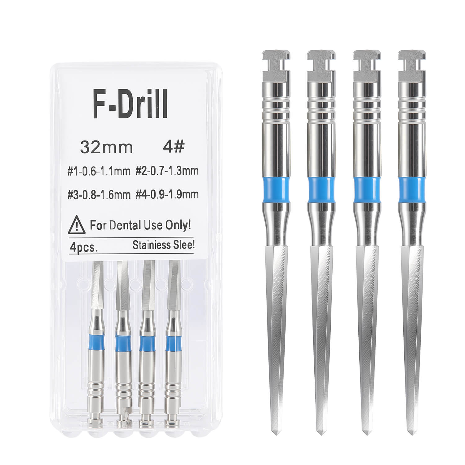 Dental Endodontic F Drill Reamers Fiber Post Drills 32mm 4pcs/Box - azdentall.com