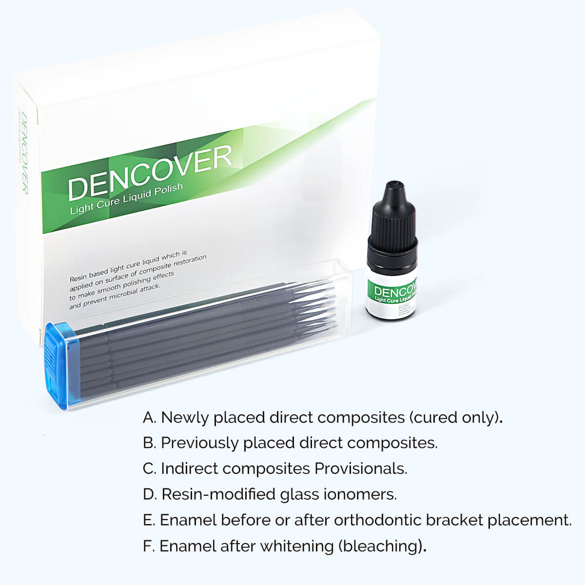 Dental DENCOVER Light Cure Liquid Polish with Brush Kit 3.0ml /Bottle - azdentall.com