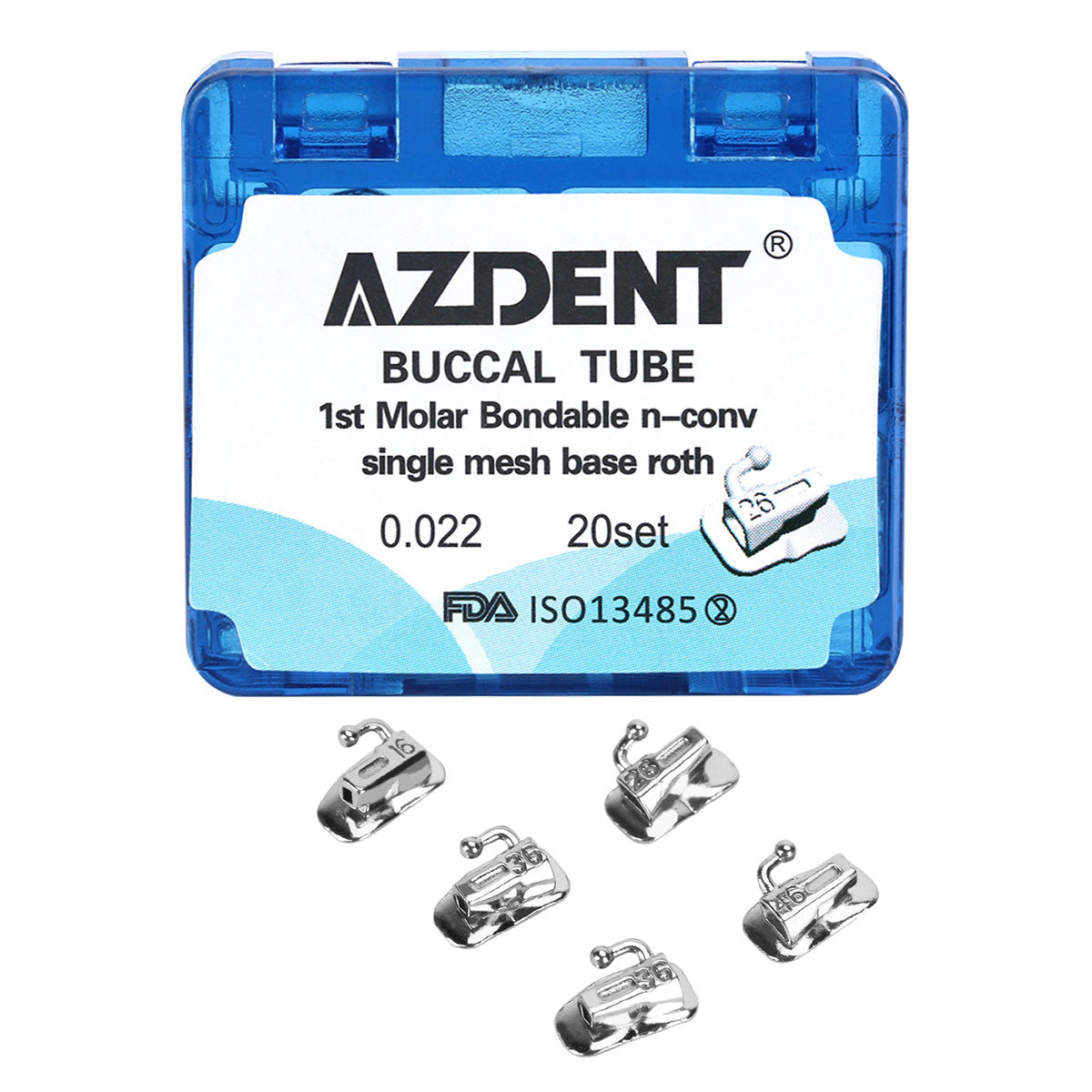 AZDENT Dental Orthodontic Buccal Tube 1st Molar Bondable Split Non-Convertible Roth 0.022 20Sets/Box - azdentall.com