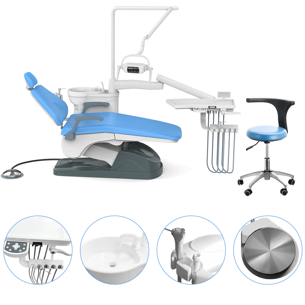 Dental Unit Chair Computer Controlled DC Motor Hard Leather with Stool J2688-A1 Sky Blue - azdentall.com