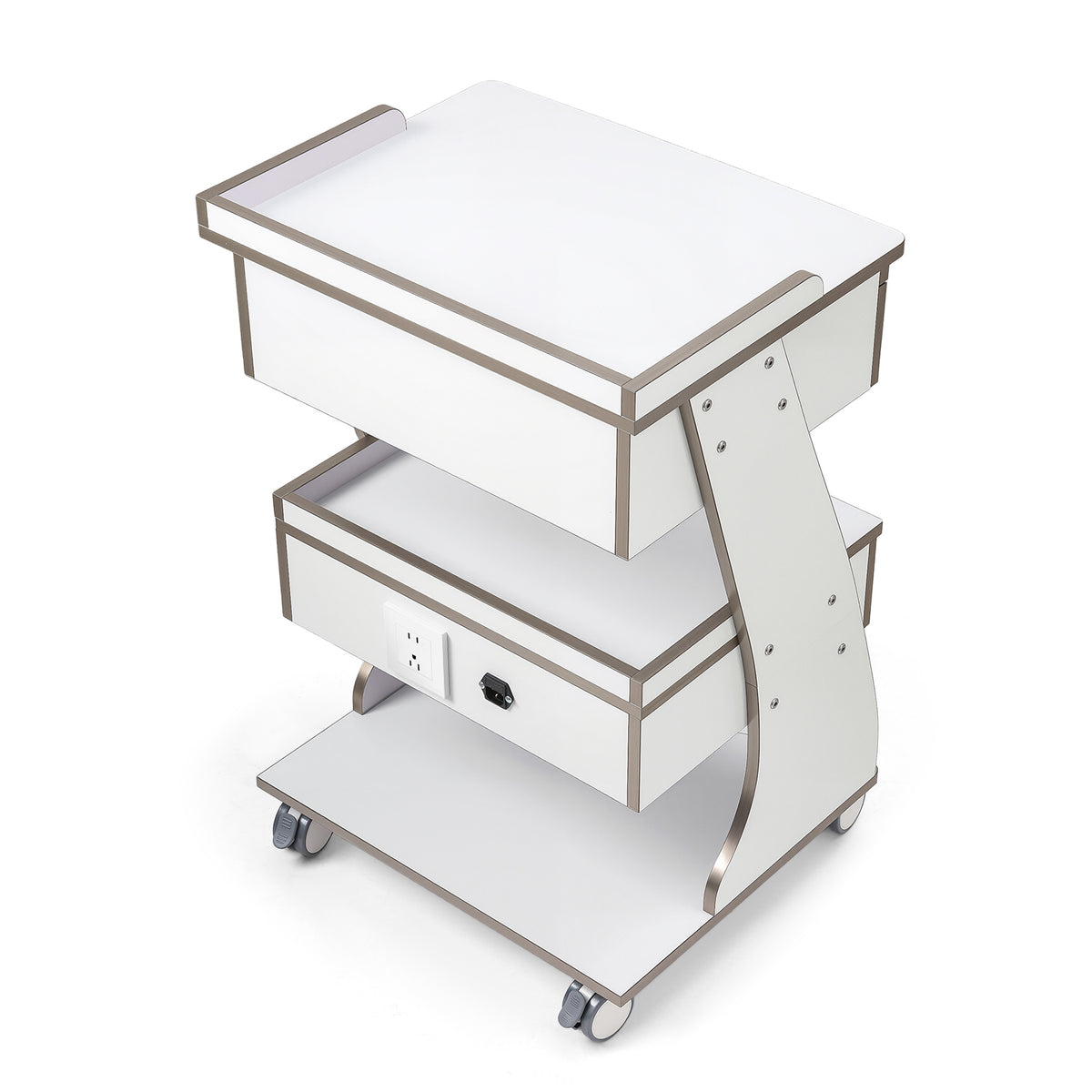 Dental Medical Mobile Cart Rolling Trolley Built-in Socket Double-Drawer Three-Tier Cart - azdentall.com