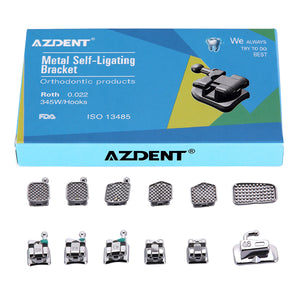 AZDENT Dental Orthodontic Metal Self Ligating Mini Bracket Braces Roth .022 Hooks 345 With 4 Buccal Tube 20+4/Box - azdentall.com