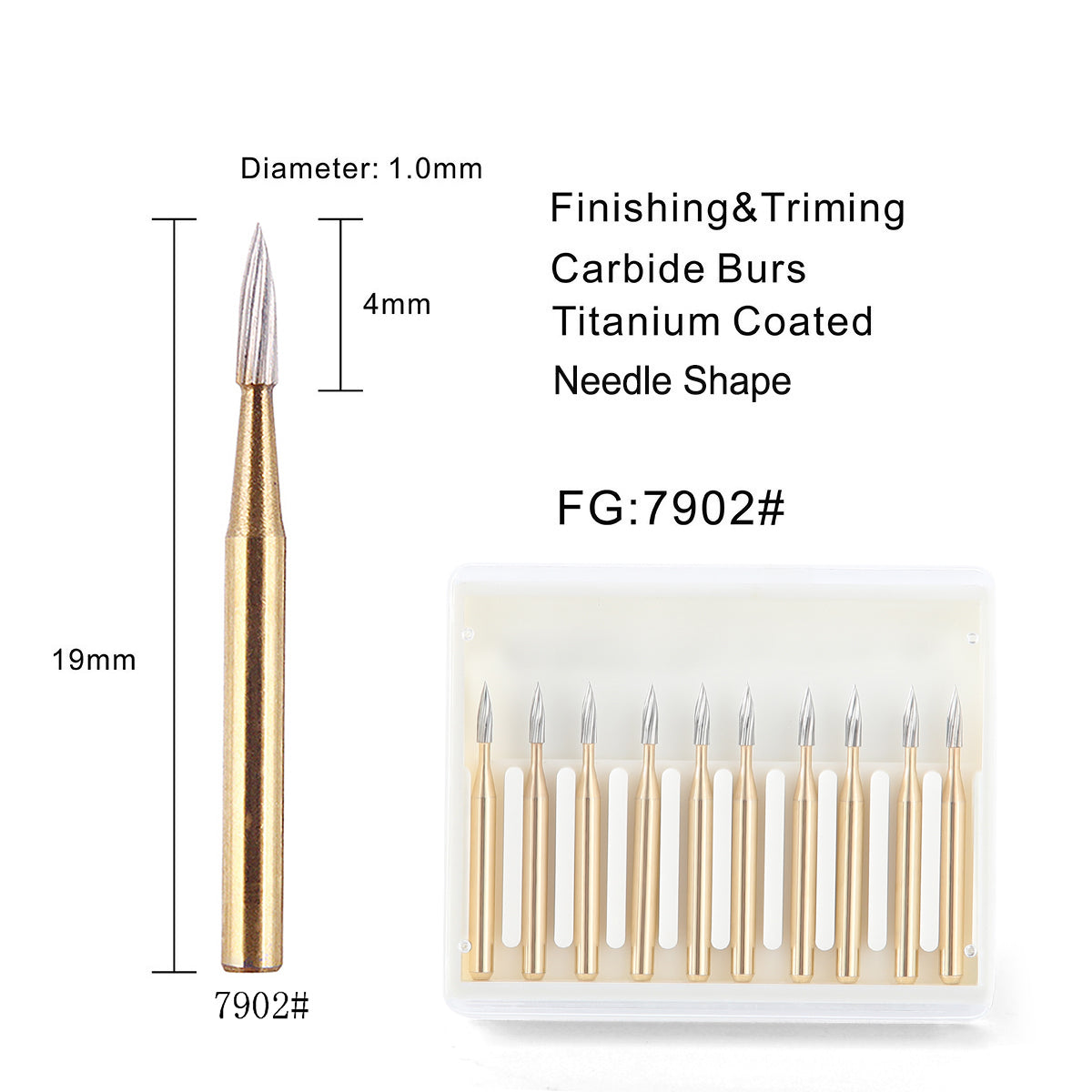 Dental Carbide Burs FG 7902 Needle Shaped Trimming & Finishing 10pcs/Box - azdentall.com