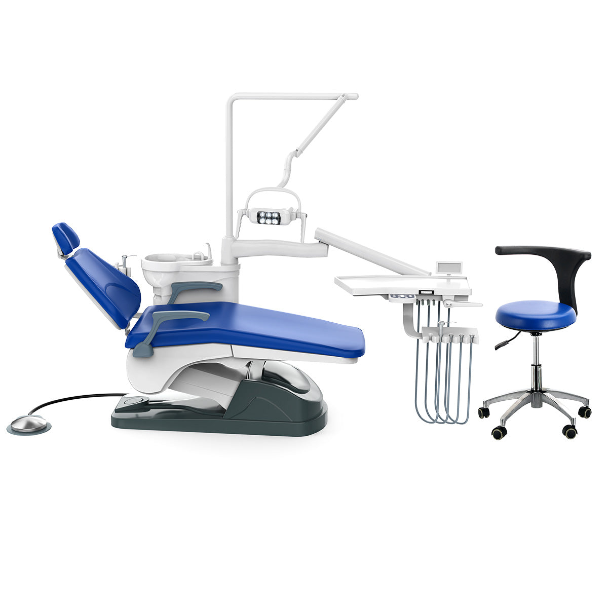 Dental Unit Chair J2688-A1 DC Motor Computer Controlled Hard Leather with Stool Sapphire Blue - azdentall.com