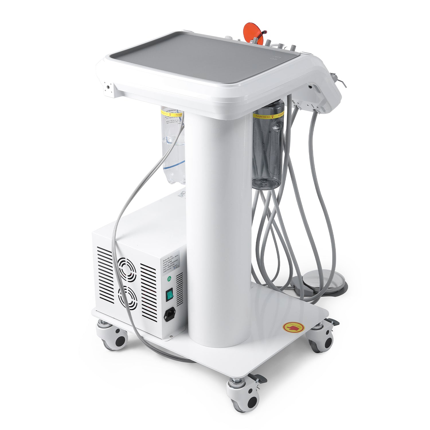 Portable Dental Mobile Cart Delivery Unit 4 Holes with Air Compressor Built-in Woodpecker Ultrasonic Scaler & Curing Light - azdentall.com