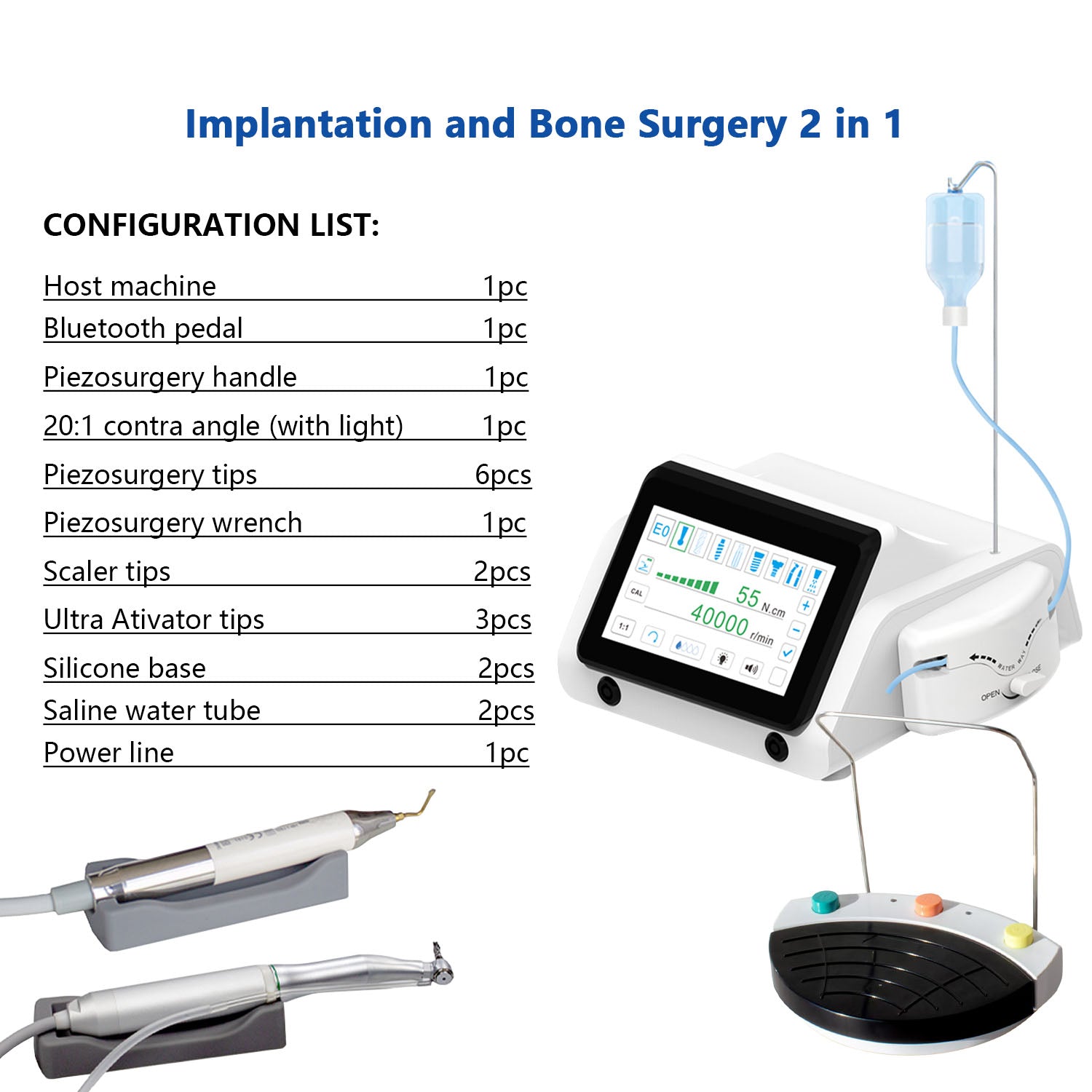 Dental 2 IN 1 Bone Cutter Surgery & Implant Device w/ Piezosurgery Handle and 20:1 LED Contra Angle - azdentall.com