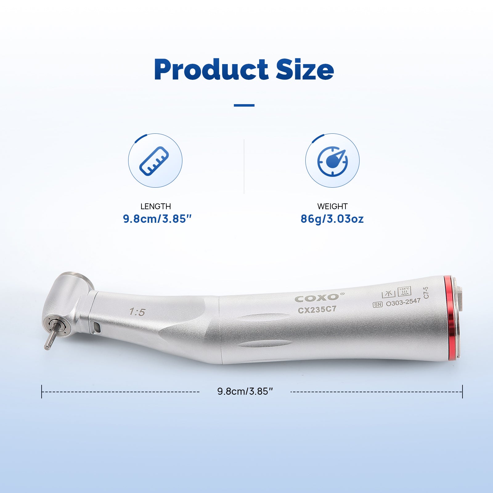 COXO Dental 1:5 Increasing Electric Fiber Optic Inner Channel Contra Angle Handpiece Standard Head CX235C7-5 - azdentall.com