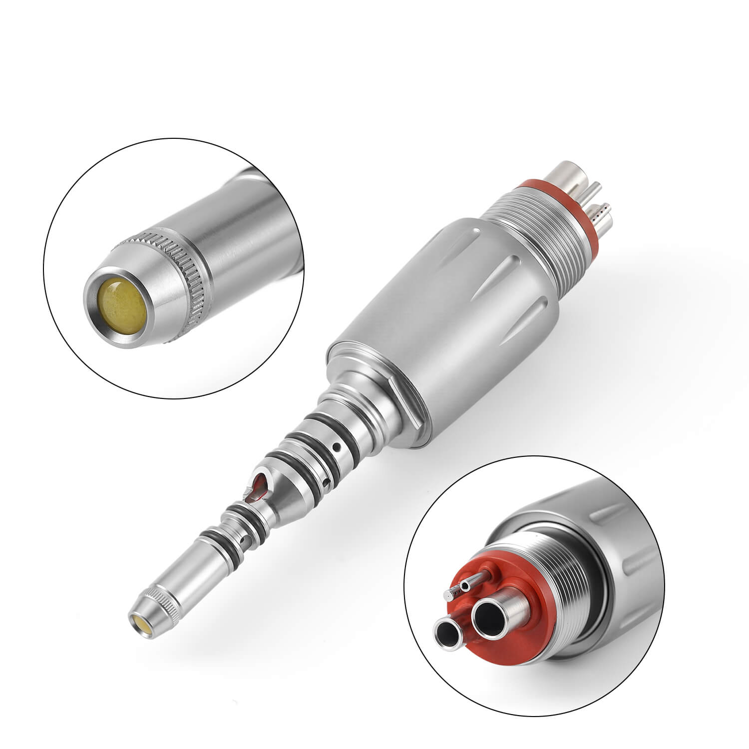 Dental LED Fiber Optic High Speed Handpiece Titanium Standard Head Push Button Four Water Spray / 4 or 6 Holes Quick Coupler - azdentall.com