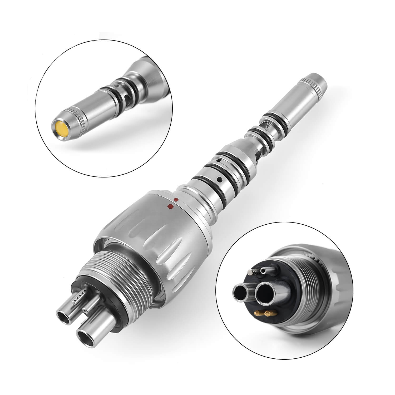 Dental LED Fiber Optic High Speed Handpiece Titanium Standard Head Push Button Four Water Spray / 4 or 6 Holes Quick Coupler - azdentall.com