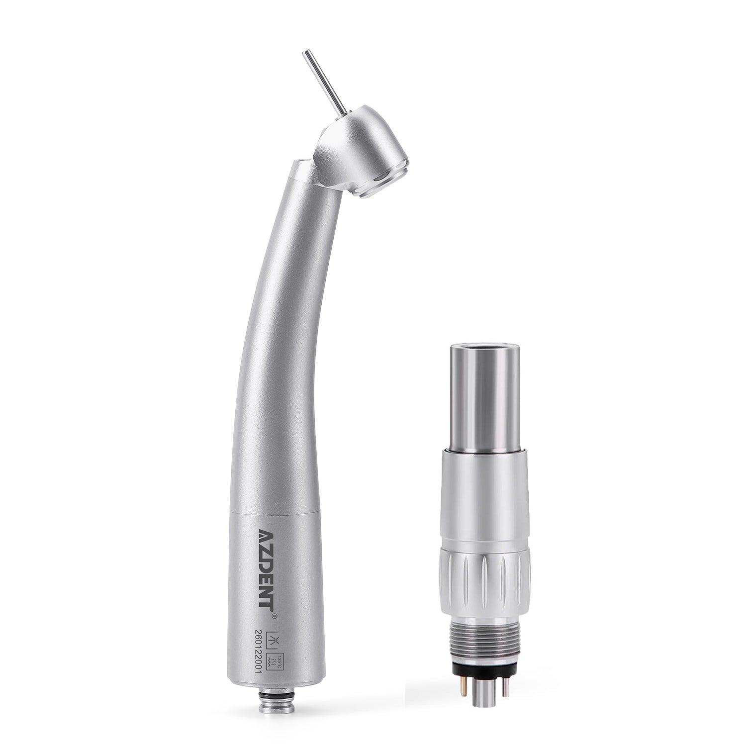 AZDENT Dental LED Fiber Optic 45° High Speed Handpiece Titanium Standard Head Four Water Spray / 6 Holes Quick Coupler - azdentall.com