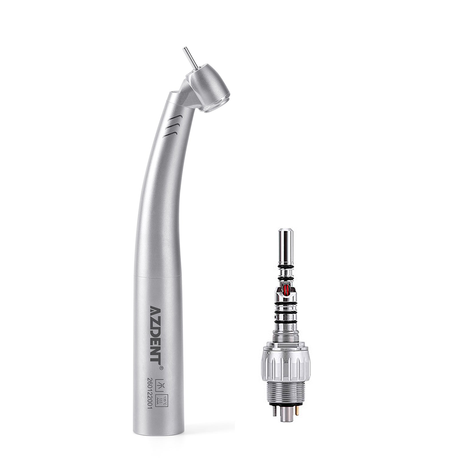 AZDENT Dental LED Fiber Optic 45° High Speed Handpiece Titanium Standard Head Four Water Spray 6 Holes Quick Coupler - azdentall.com