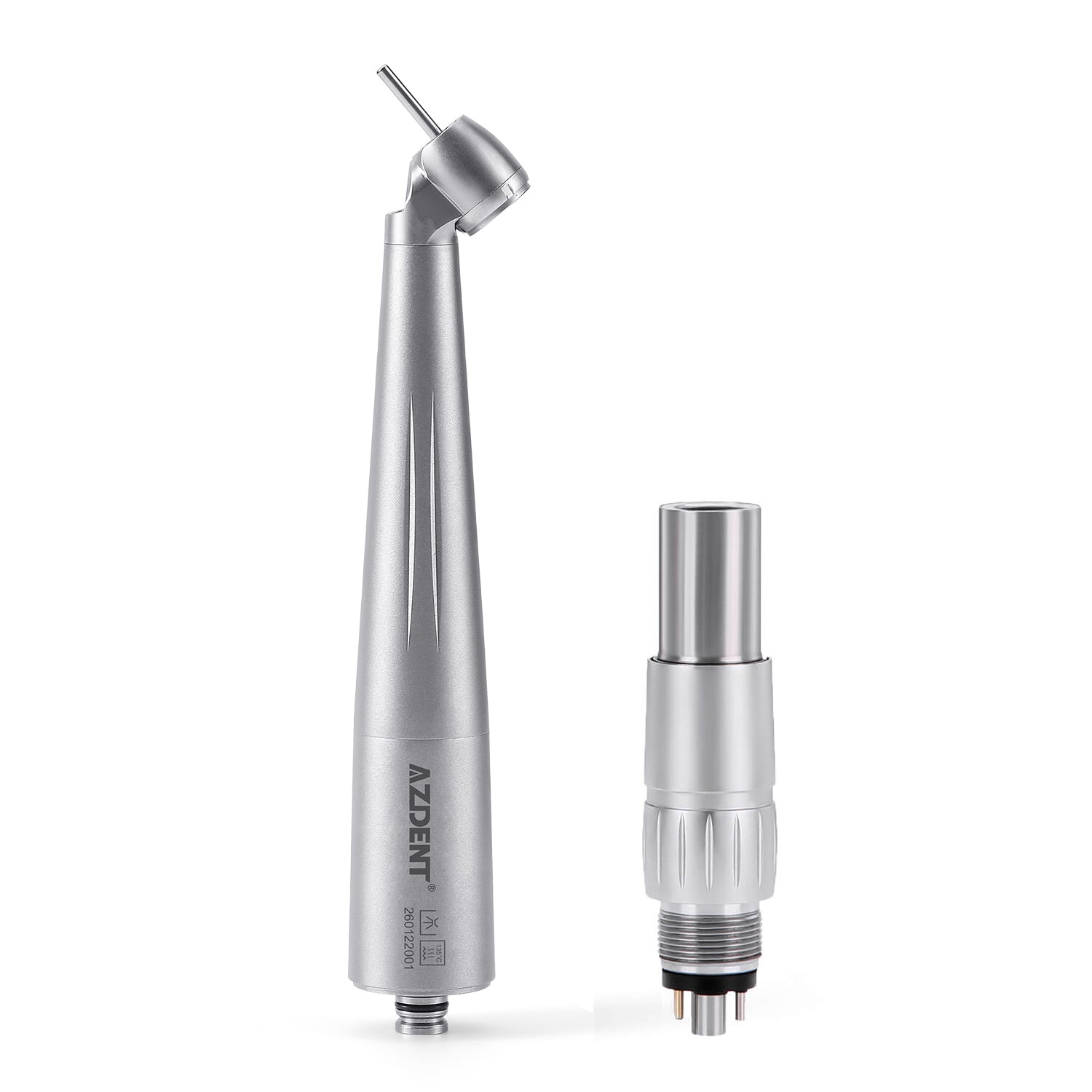 AZDENT Dental LED Fiber Optic 45° High Speed Handpiece Titanium Mini Head Four Water Spray / 6 Holes Quick Coupler - azdentall.com