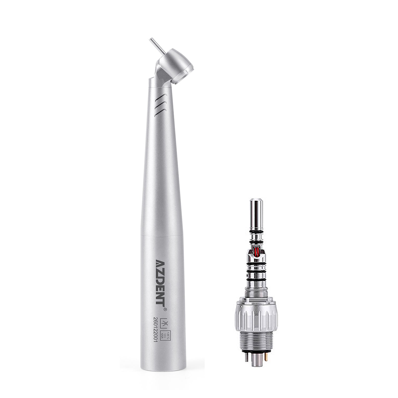 AZDENT Dental LED Fiber Optic 45° High Speed Handpiece Titanium Mini Head Four Water Spray / 6 Holes Quick Coupler - azdentall.com