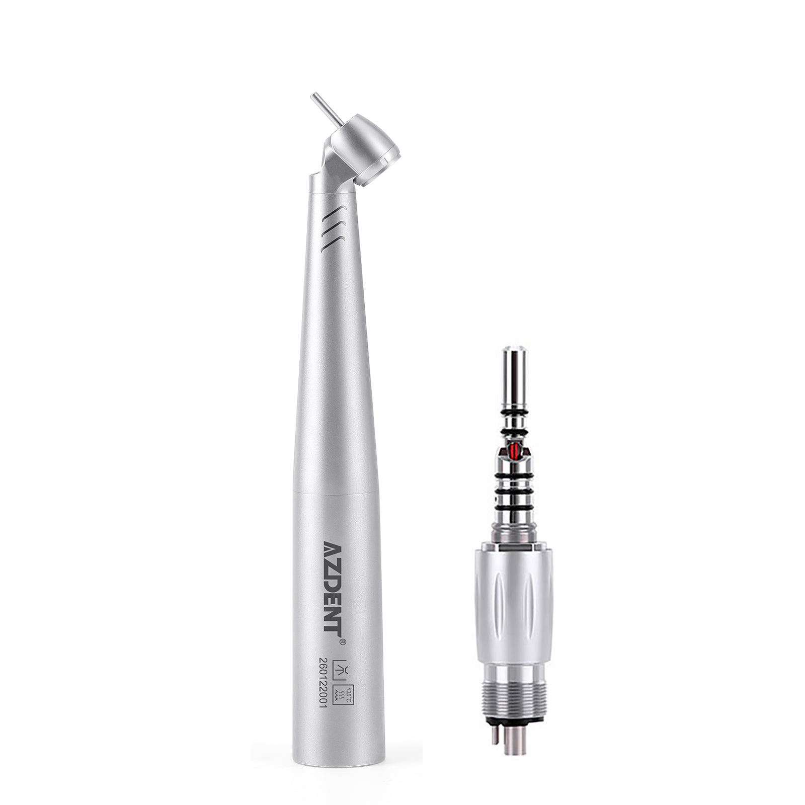 AZDENT Dental LED Fiber Optic 45° High Speed Handpiece Titanium Mini Head Four Water Spray / 4 Holes Quick Coupler - azdentall.com