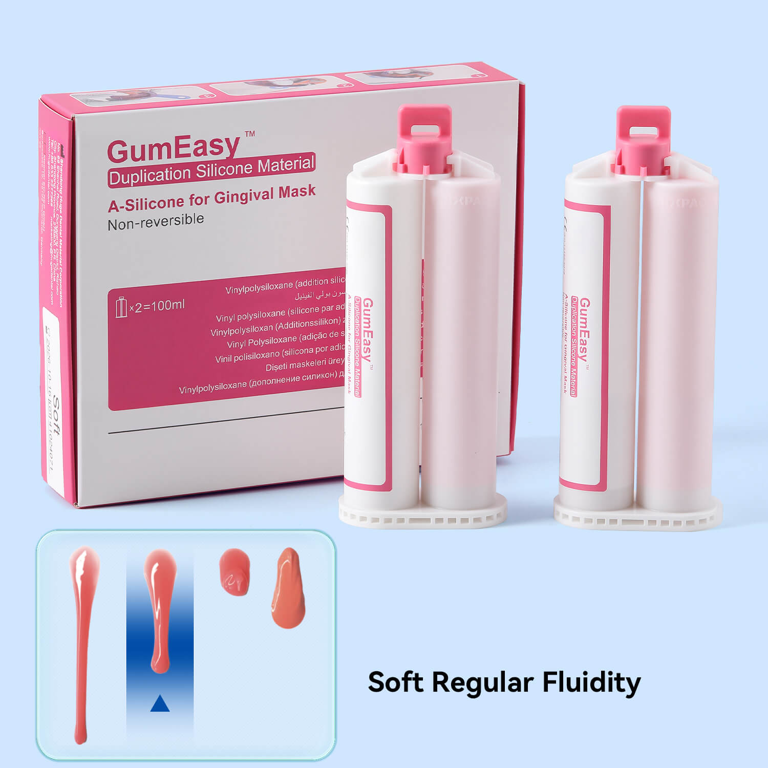 Dental Elastic A-Silicone For Gingival Mask Duplication Silicone Material 50ml*2 Pink - azdentall.com
