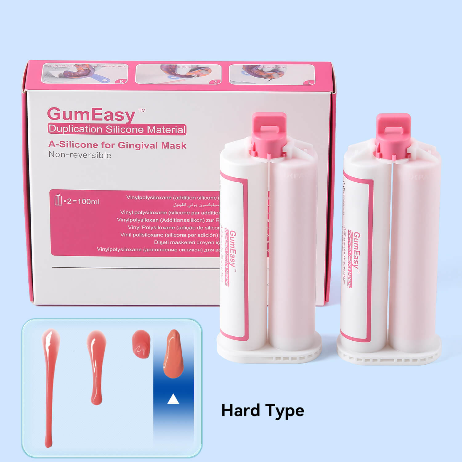 Dental Elastic A-Silicone For Gingival Mask Duplication Silicone Material 50ml*2 Pink - azdentall.com