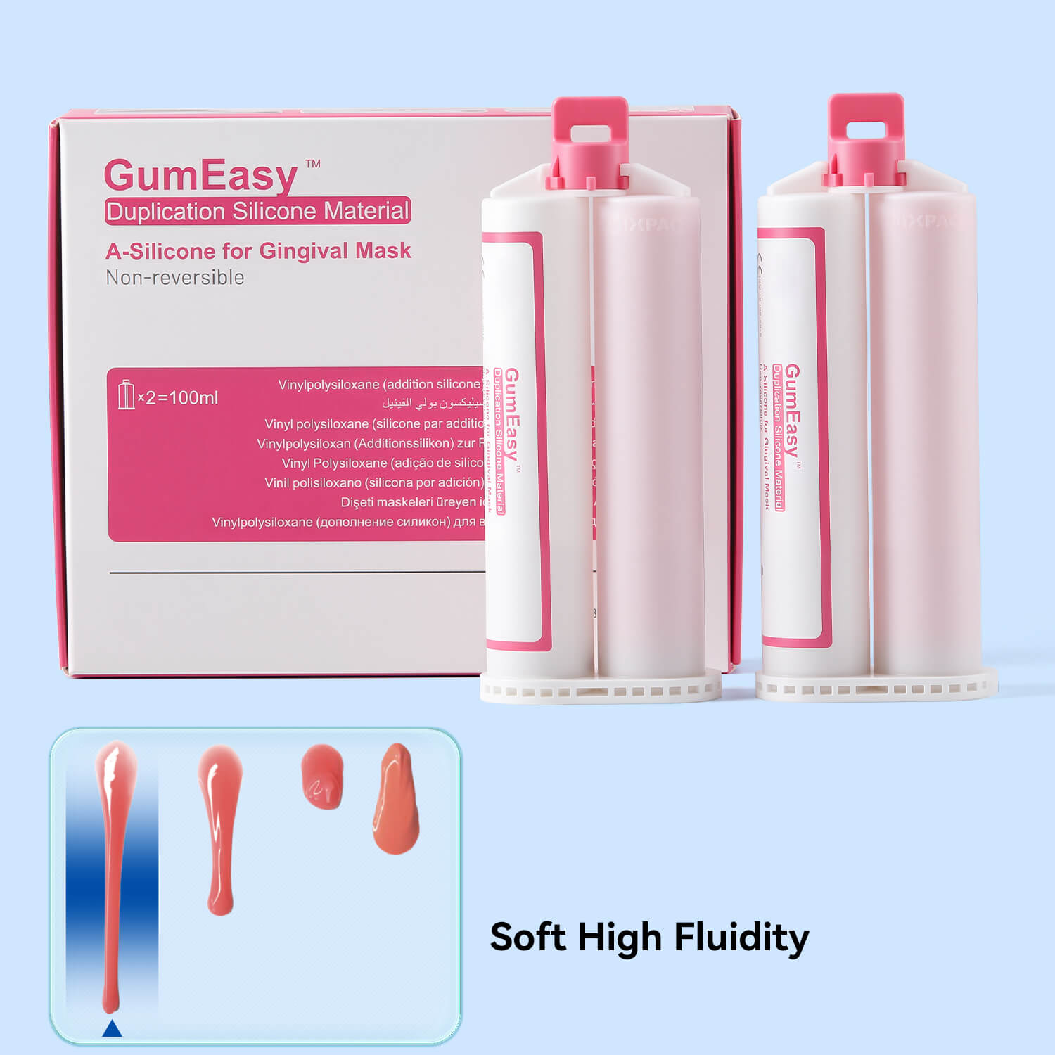 Dental Elastic A-Silicone For Gingival Mask Duplication Silicone Material 50ml*2 Pink - azdentall.com