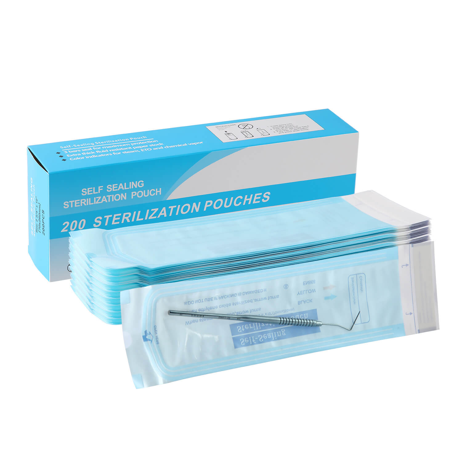 Dental Self-Sealing Sterilization Pouch 2.75”x10” 200pcs/Box - azdentall.com