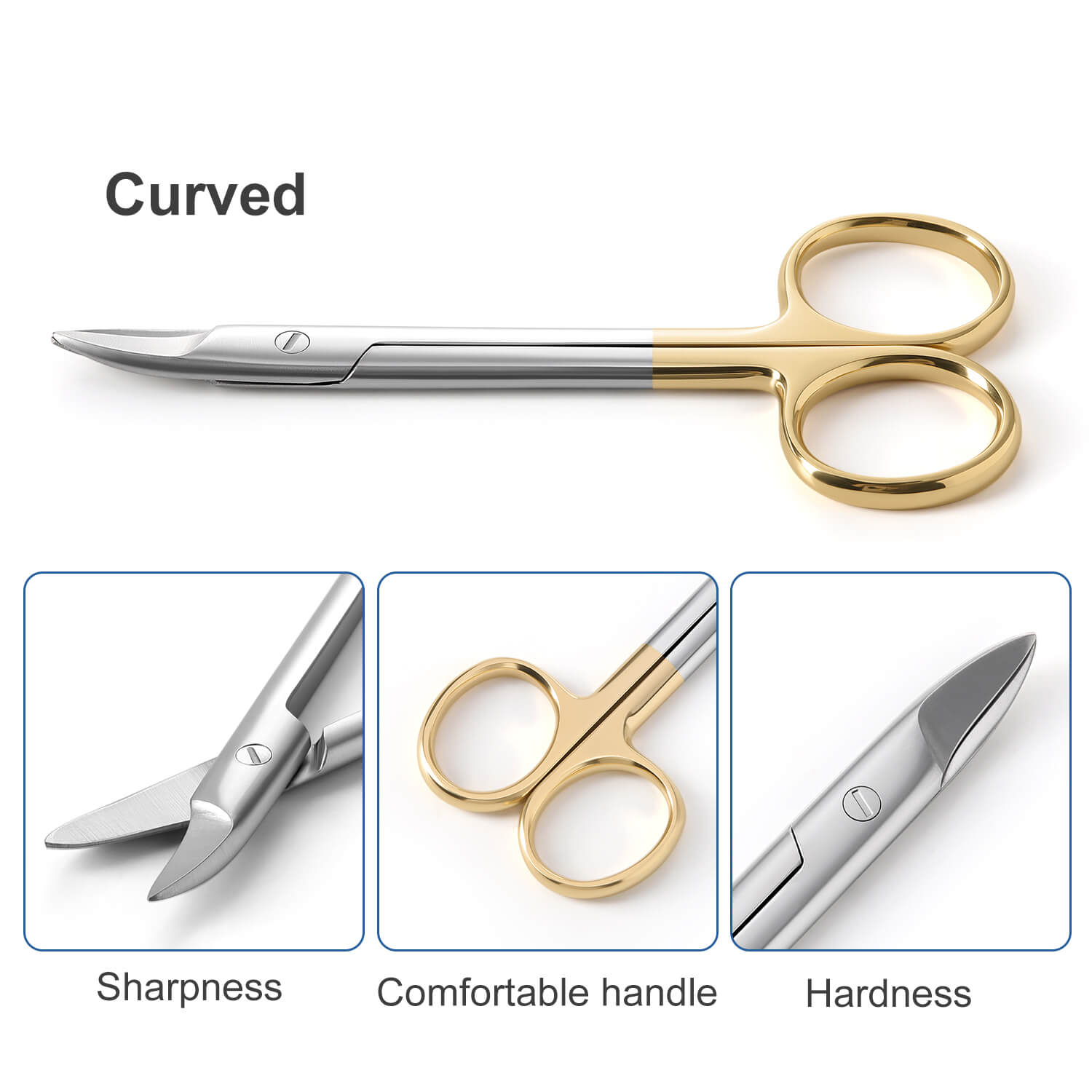 Dental Crown Scissors Gold Handle Straight/Curved Tip - azdentall.com