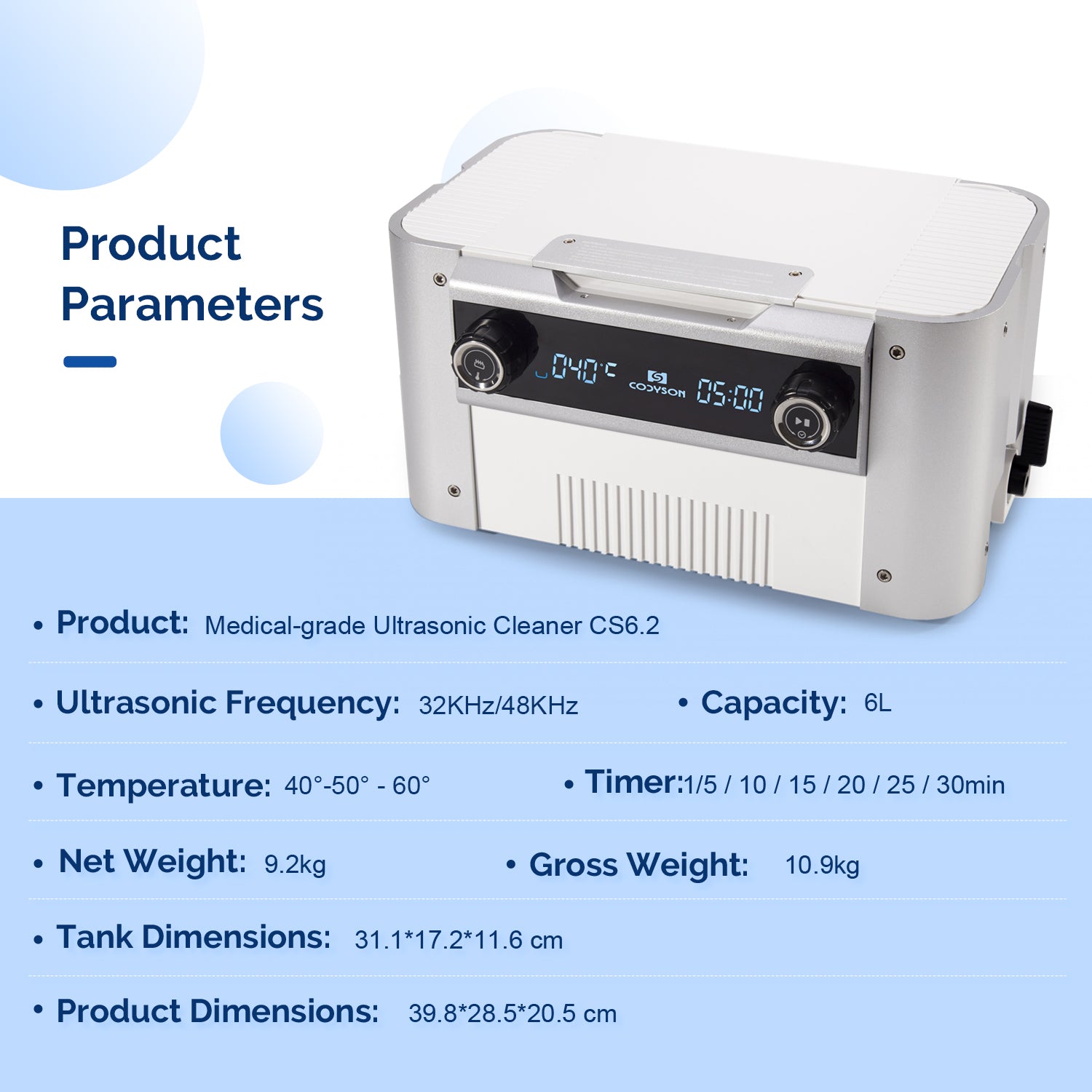 Digital 6L Stainless Steel Ultrasonic Cleaner CS6.2 Dual Frequency with Heating function