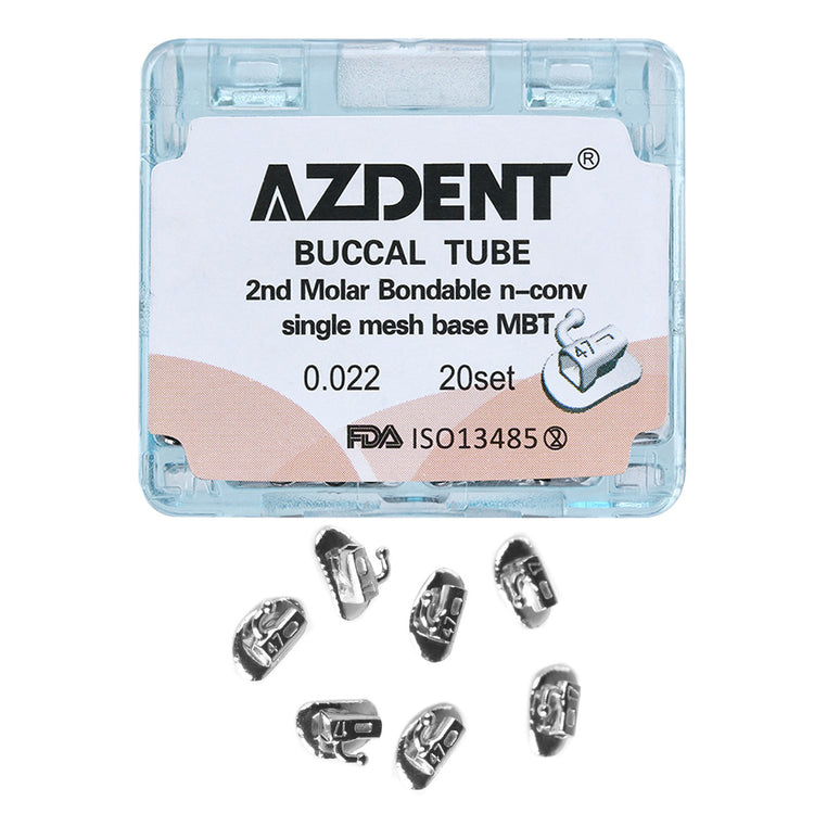 AZDENT Dental Orthodontic Buccal Tube 2nd Molar Bondable Split Non-Convertible MBT 0.022 20Sets/Box - azdentall.com