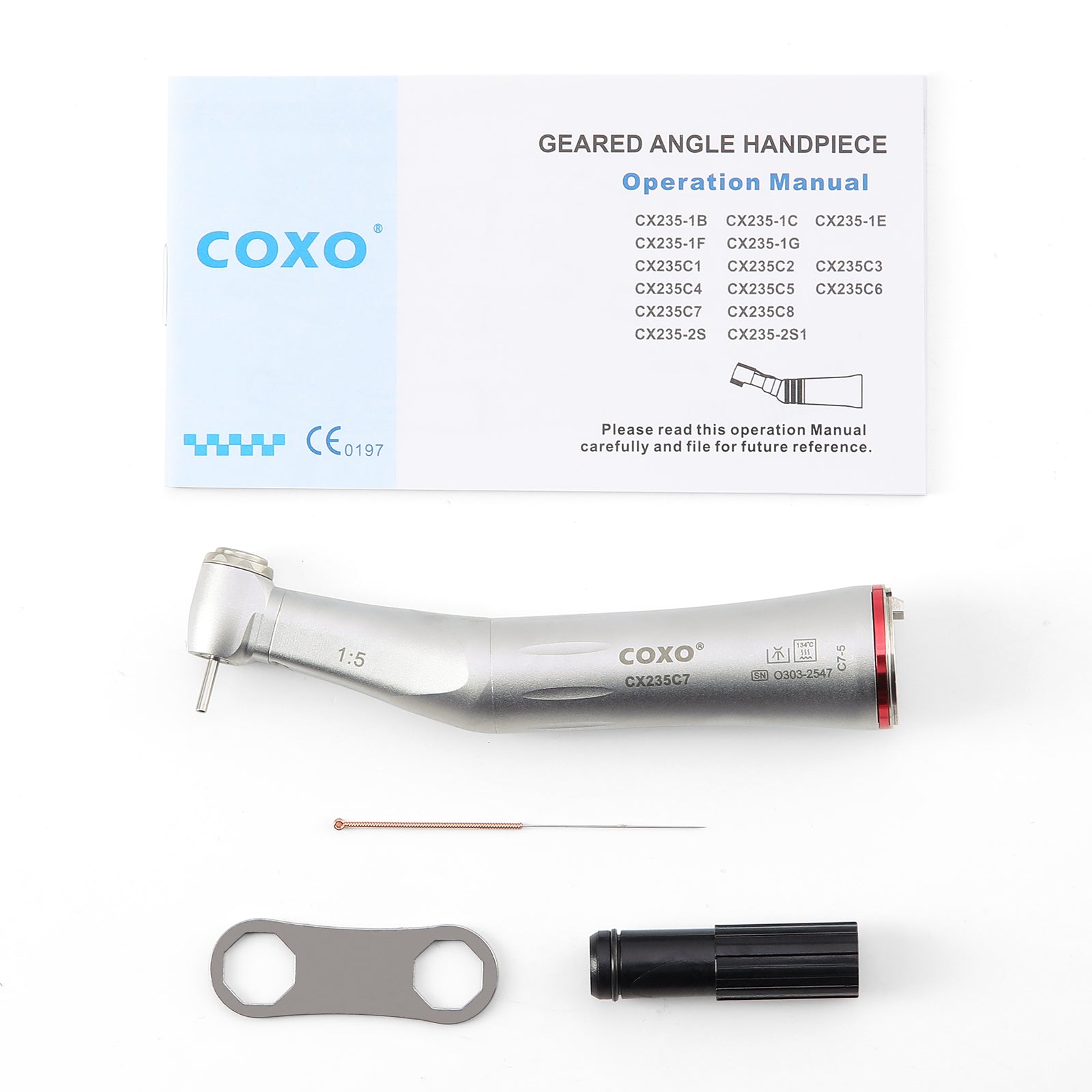 COXO Dental 1:5 Increasing Electric Fiber Optic Inner Channel Contra Angle Handpiece Standard Head CX235C7-5 - azdentall.com