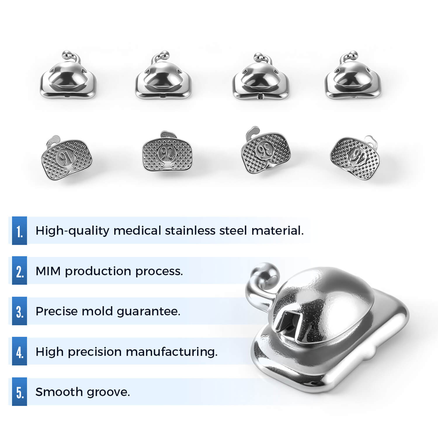 AZDENT Spherical Buccal Tube 1st Molar Bondable Monoblock Non-Convertible Single Roth/MBT 0.022 20Sets/Box - azdentall.com