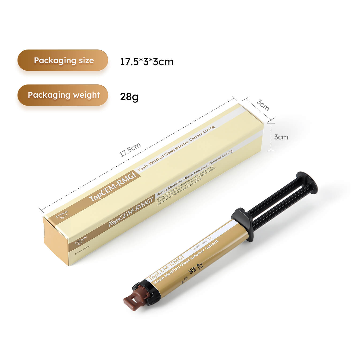TopCEM-RMGI Dual Cure Resin Modified Glass Ionomer Cement Light Cure Self Cure 8gm Self-Adhesive Automix Syringe A2 Shade Luting - azdentall.com