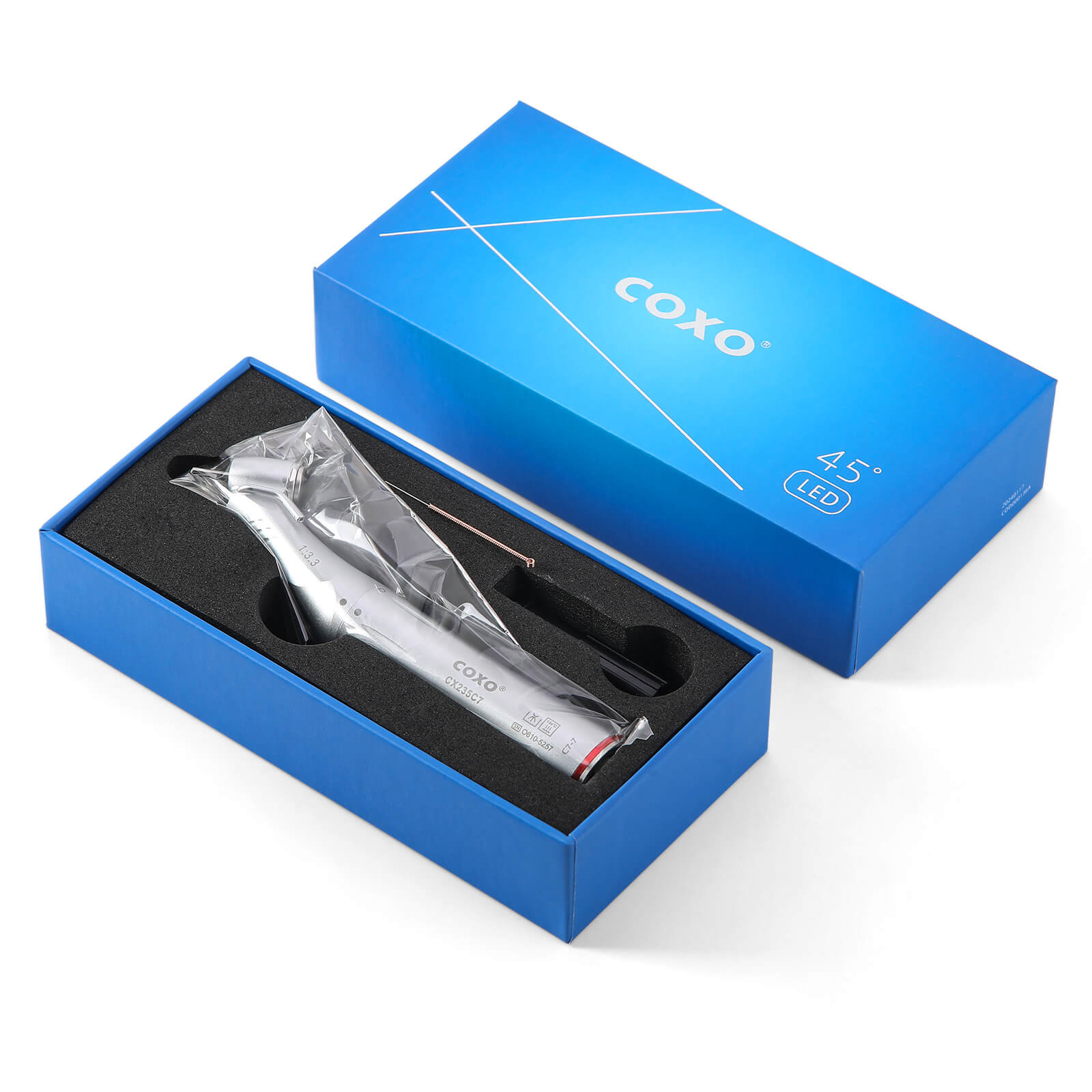 COXO 45 Degree LED Speed Increasing Electric Handpiece 1:3.3 Contra Angle with Generator Push Button CX235C7 #C7-7 - azdentall.com