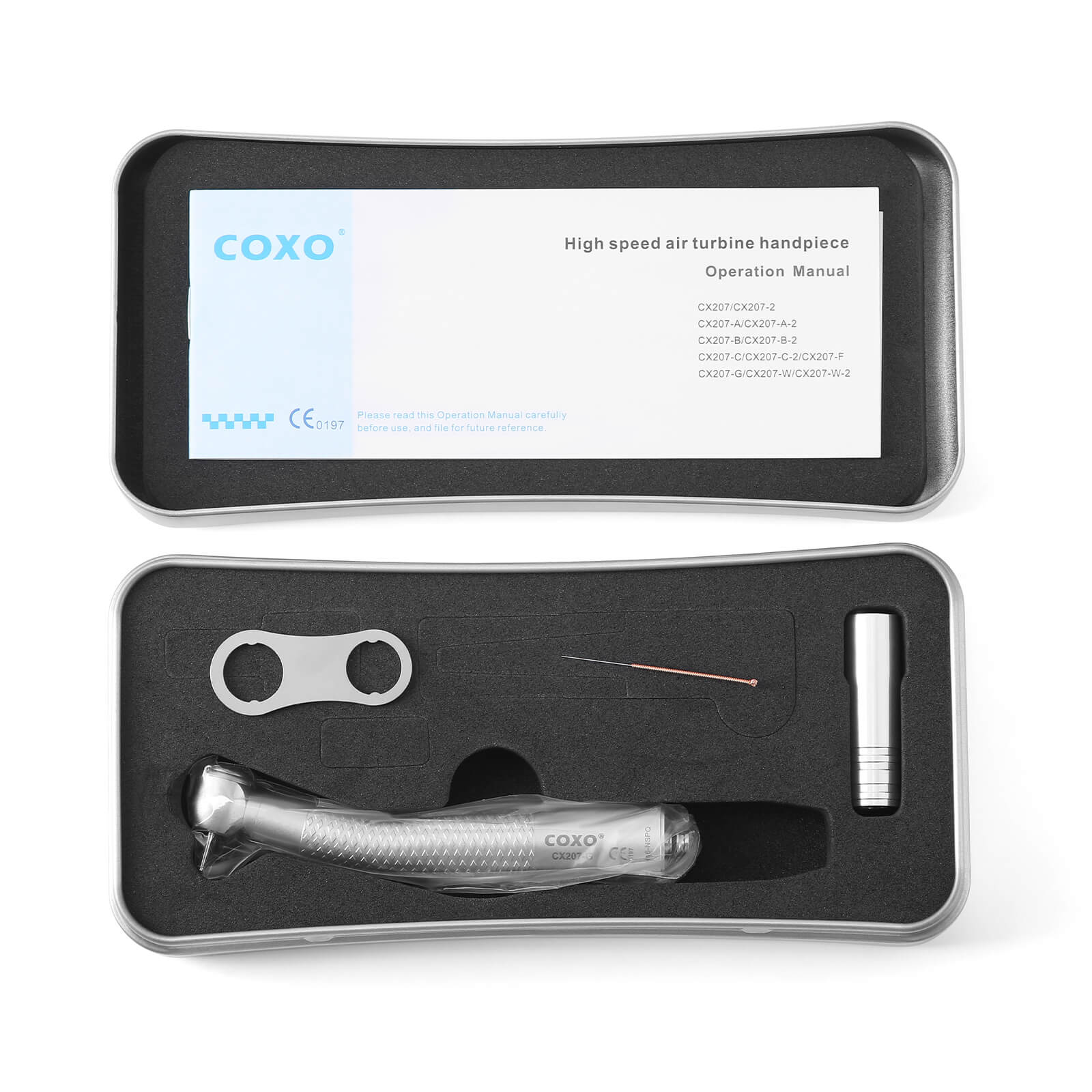 COXO Fiber Optic High Speed Air Turbine Handpiece Standard Head #H16-NSPQ & 6 Holes LED Coupler #229-GN - azdentall.com