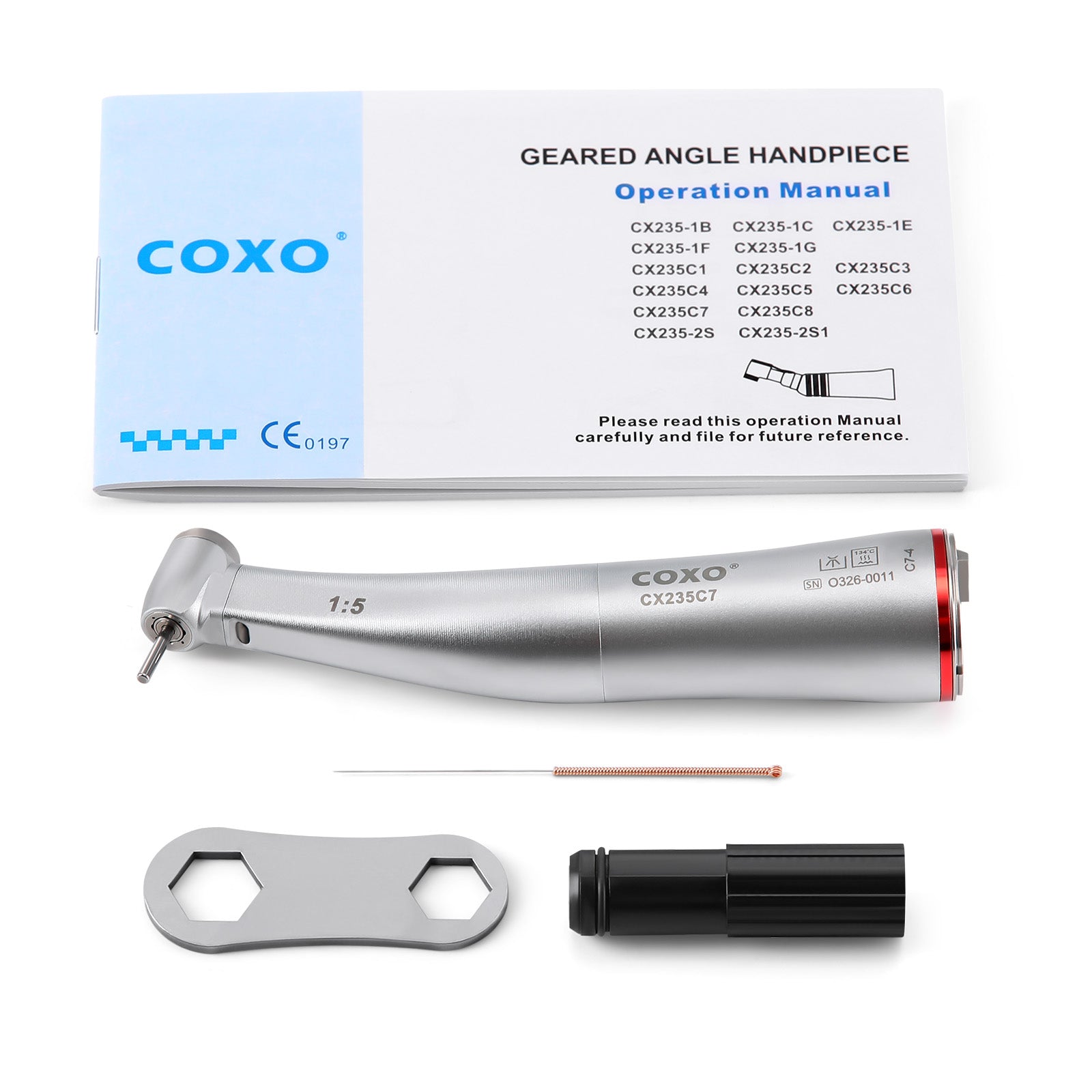 COXO Dental 1:5 Increasing Mini Head Electric Fiber Optic Inner Channel Contra Angle Handpiece CX235C7-4 - azdentall.com