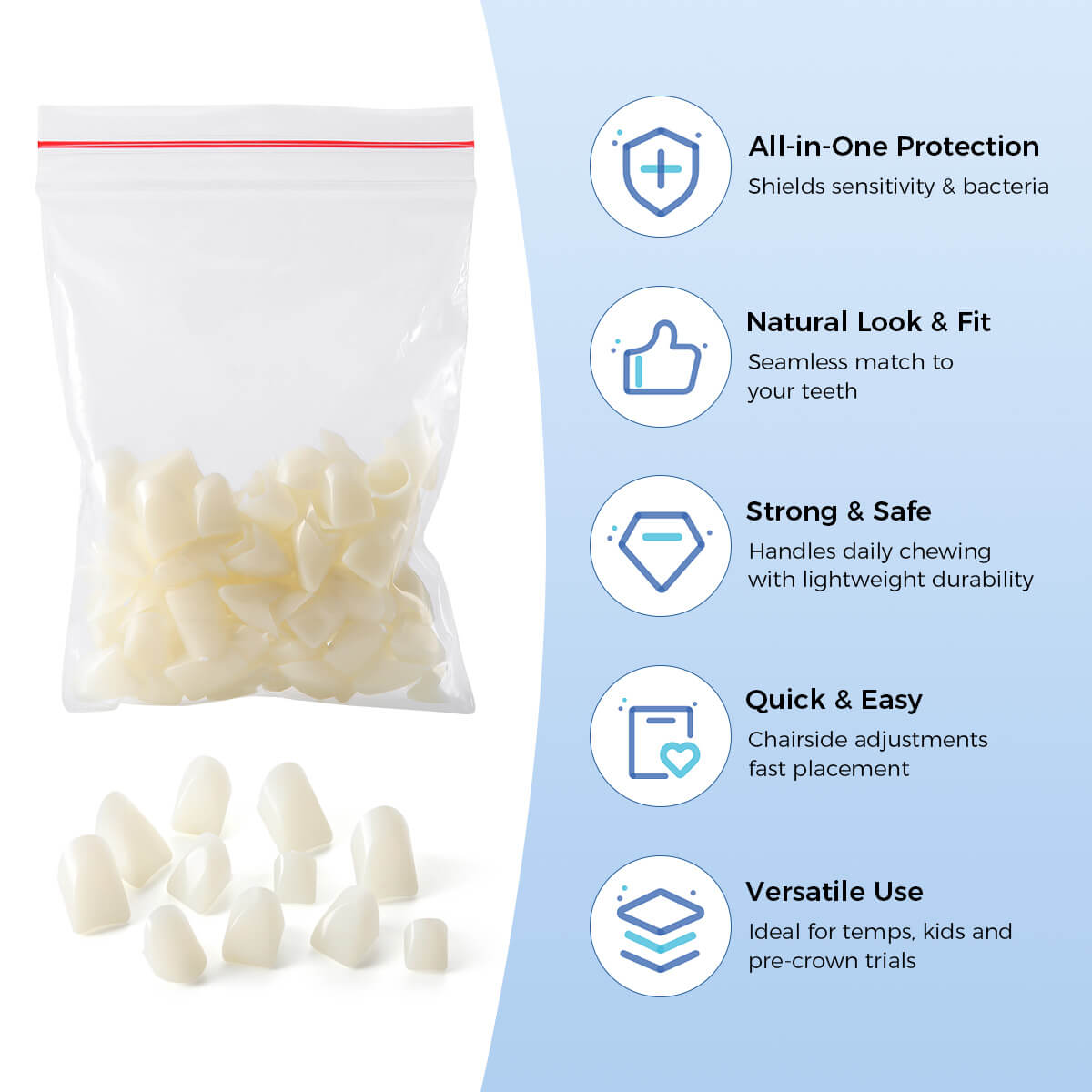 Dental Temporary Resin Teeth Crown Material for Anterior Molar Posterior Teeth 50pcs/Bag - azdentall.com