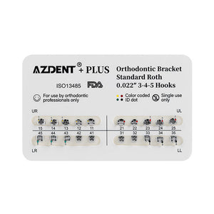 AZDENT PLUS Dental Metal Brackets Braces Standard Roth .022 Hooks 3-4-5 20pcs/Pack - azdentall.com