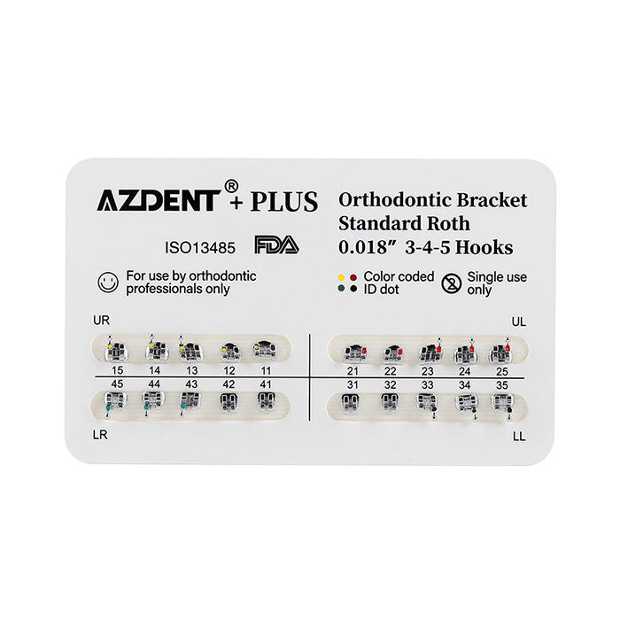 AZDENT PLUS Dental Metal Brackets Braces Standard Roth .018 Hooks 3-4-5 20pcs/Pack - azdentall.com