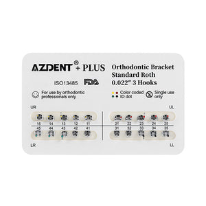 AZDENT PLUS Dental Metal Brackets Braces Standard Roth .022 Hooks 3 20pcs/Pack - azdentall.com