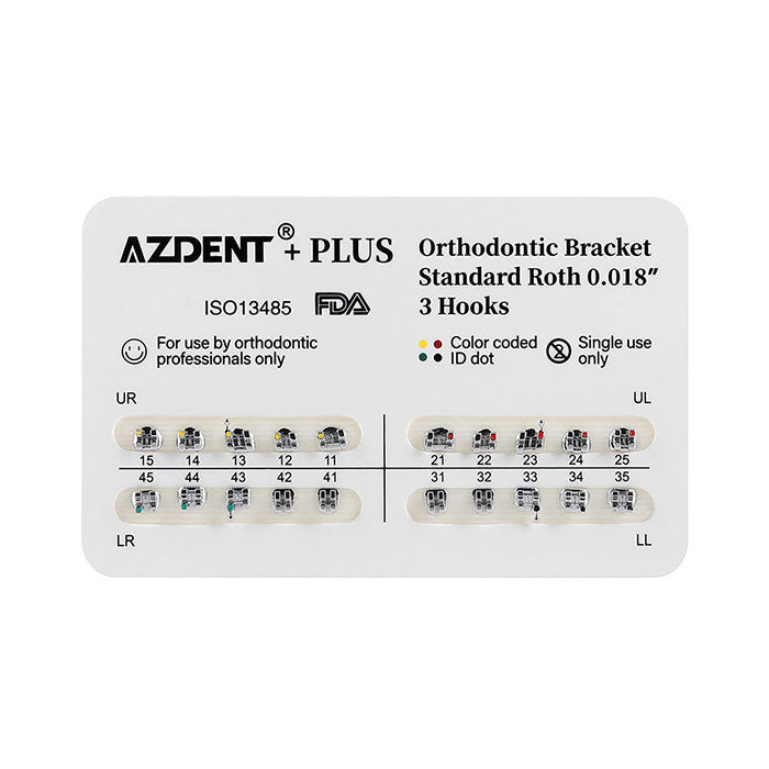 AZDENT PLUS Dental Metal Brackets Braces Standard Roth .018 Hooks 3 20pcs/Pack - azdentall.com