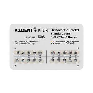 AZDENT PLUS Dental Metal Brackets Braces Standard MBT .018 Hooks 3-4-5 20pcs/Pack - azdentall.com