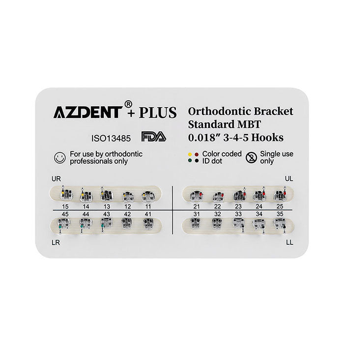 AZDENT PLUS Dental Metal Brackets Braces Standard MBT .018 Hooks 3-4-5 20pcs/Pack - azdentall.com