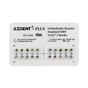 AZDENT PLUS Dental Metal Brackets Braces Standard MBT .022 Hooks 3 20pcs/Pack - azdentall.com
