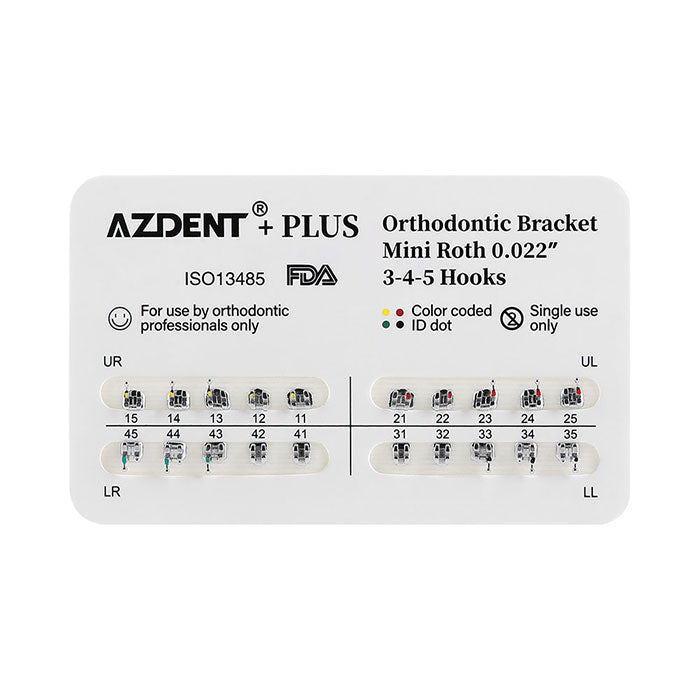 AZDENT PLUS Dental Metal Brackets Braces Mini Roth .022 Hooks 3-4-5 20pcs/Pack - azdentall.com