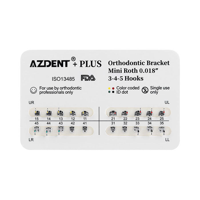 AZDENT PLUS Dental Metal Brackets Braces Mini Roth .018 Hooks 3-4-5 20pcs/Pack - azdentall.com