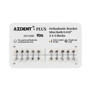 AZDENT PLUS Dental Metal Brackets Braces Mini Roth .018 Hooks 3-4-5 20pcs/Pack - azdentall.com