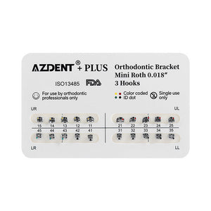 AZDENT PLUS Dental Metal Brackets Braces Mini Roth .018 Hooks 3 20pcs/Pack - azdentall.com