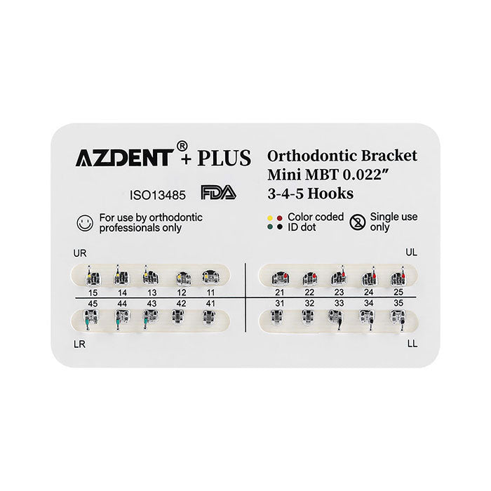 AZDENT PLUS Dental Metal Brackets Braces Mini MBT .022 Hooks 3-4-5 20pcs/Pack - azdentall.com